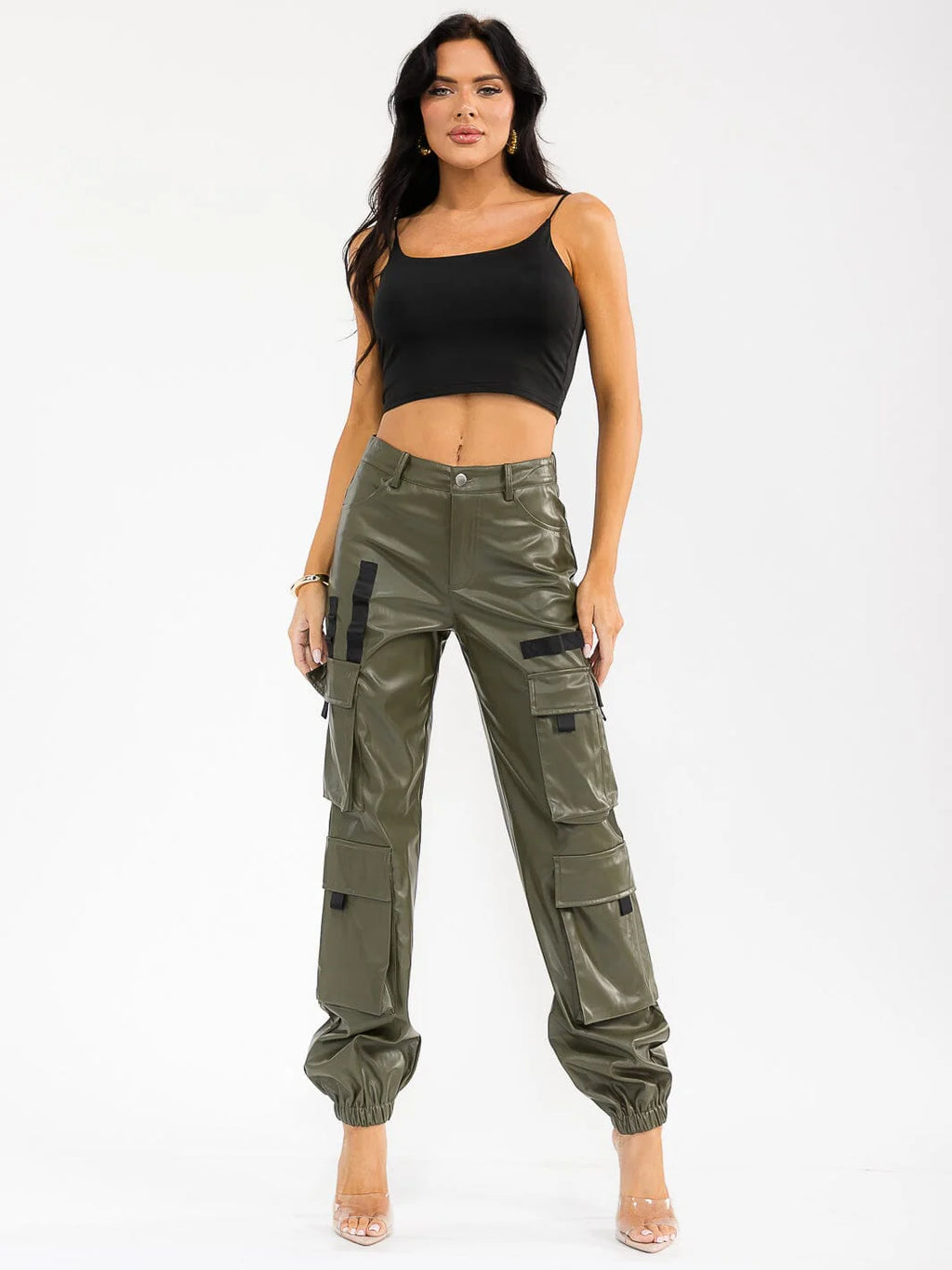 PU Pleather Cargo Jogger Pants