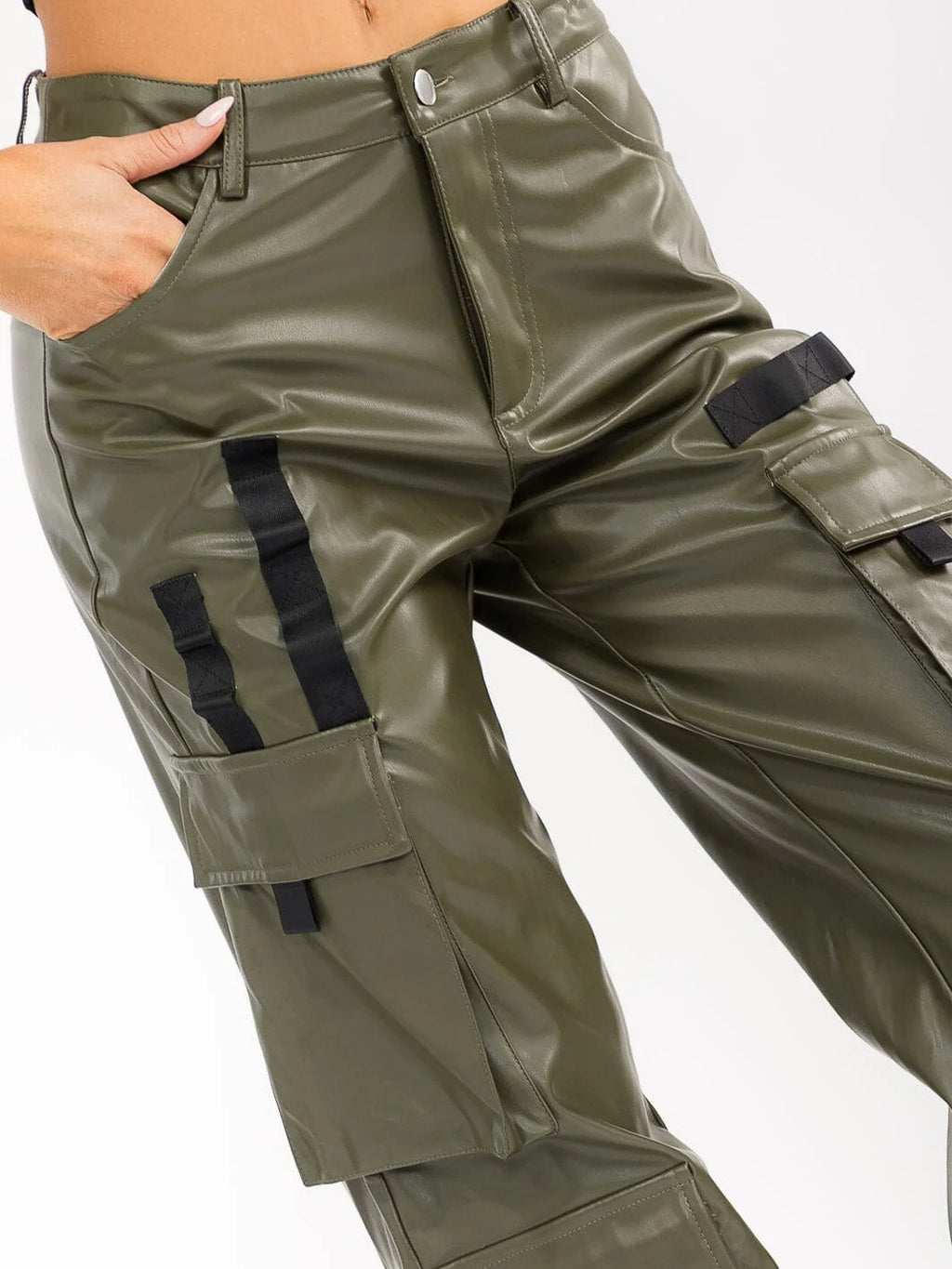 PU Pleather Cargo Jogger Pants