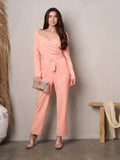 Surplice Belted Wide Leg Jumpsuit